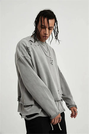 Grunge Ripped Layered Sweatshirt