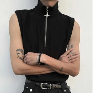 High Neck Ribbed Zip Top