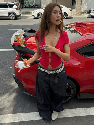 Lace-Up Cut-Out Crop Top