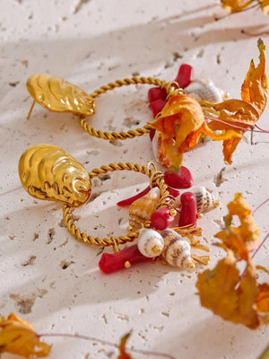 Seashell Beaded Hoop Earrings