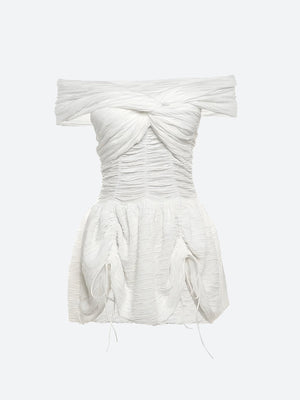 Wrinkled Off Shoulder Mini Dress