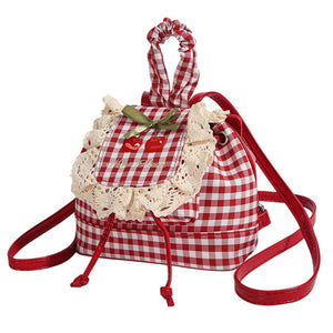 Cherry Embroidery Gingham Backpack