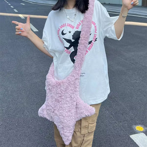 Pastel Star-Shaped Fuzzy Bag