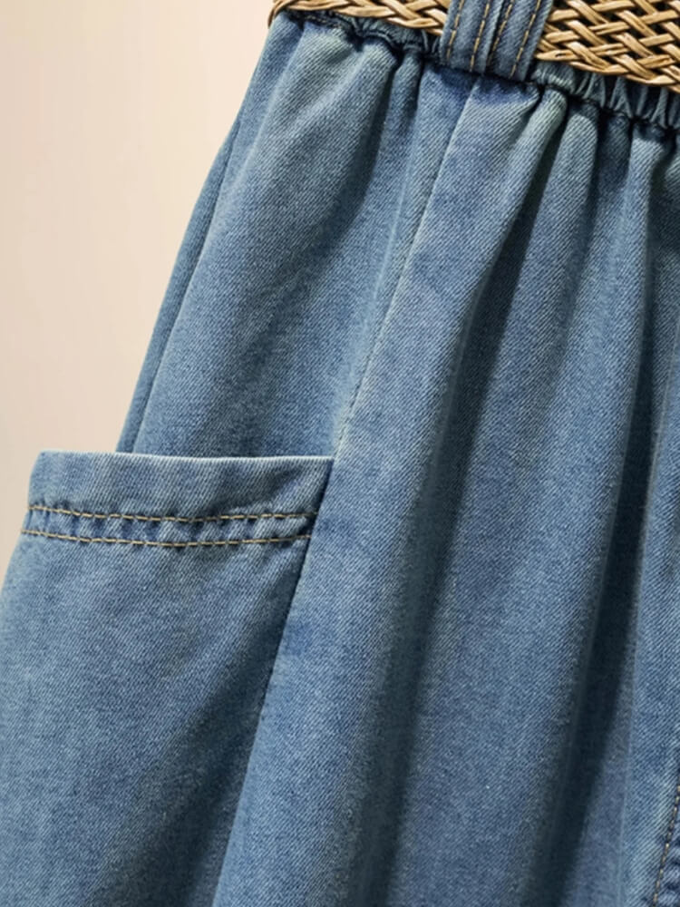 A-Line Button Denim Skirt