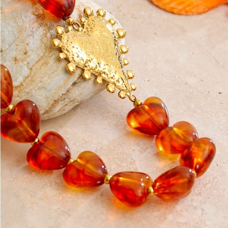 Amber Heart Beaded Necklace