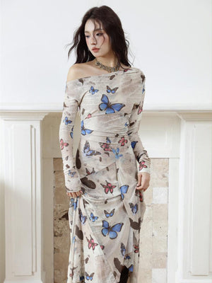 Butterfly One Shoulder Midi Dress