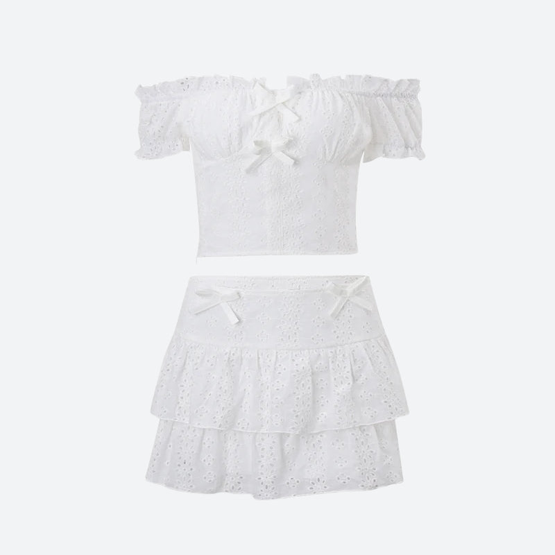 Coquette Broderie Anglaise Top & Mini Skirt Two Piece Set