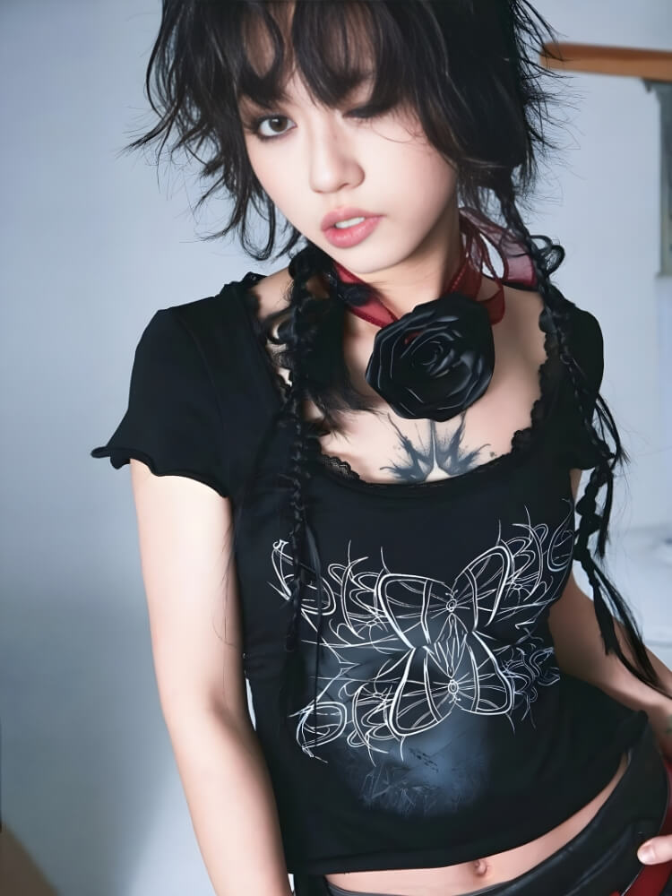 Goth Butterfly Print Tee