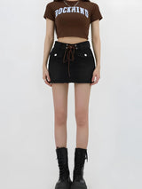 Lace Up Belted Denim Mini Skort