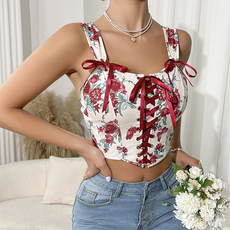 Lace-Up Corset Crop Top