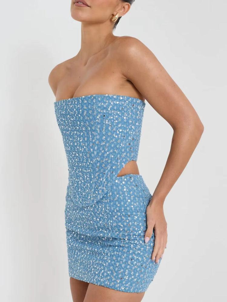 Sequined Tube Top & Mini Skirt Two Piece Set