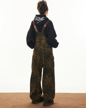 Animal Instincts Leopard Print Denim Overalls