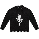 Distressed Rose Print Sweater