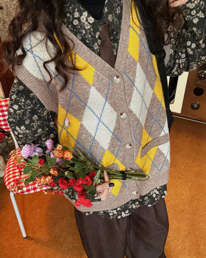 Argyle Button Up Grandpa Knit Vest