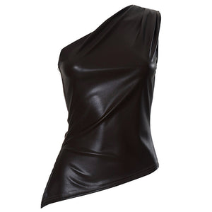 Asymmetric One Shoulder Leather Top