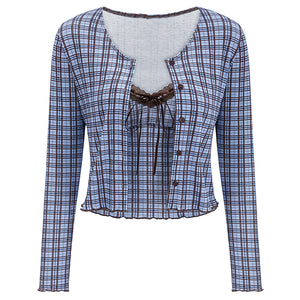 Gossip Goes Around Plaid Top + Cardigan Set