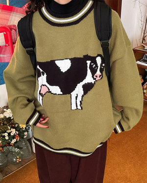 Cow Print Knit Sweater