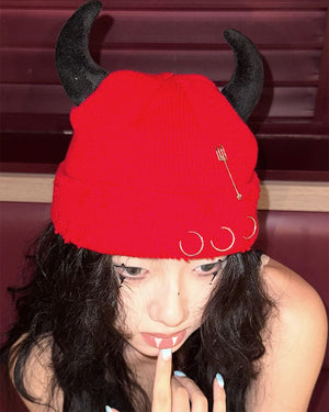 Devil Horns Knit Beanie Hat