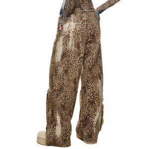 Faded Leopard Print Wide-Leg Trousers