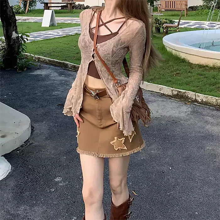 Fairycore Lace Flare Sleeve Top