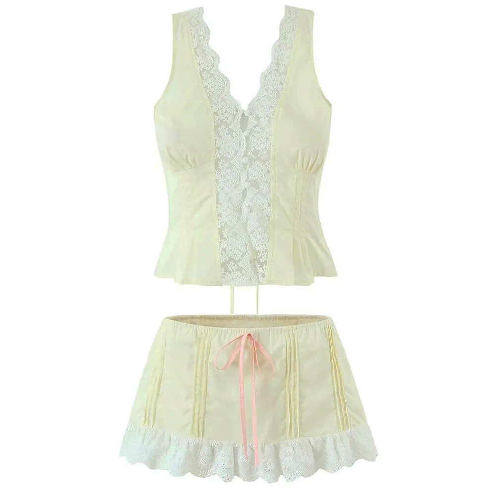 French Summer Lace Top & Mini Skirt Co-Ord