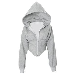 Basic Corset Detail Zip Up Hoodie