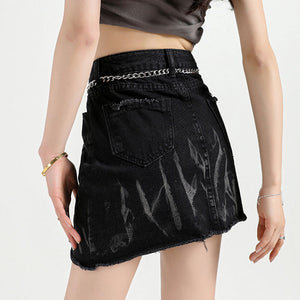 Grunge Aesthetic Black Denim Skirt