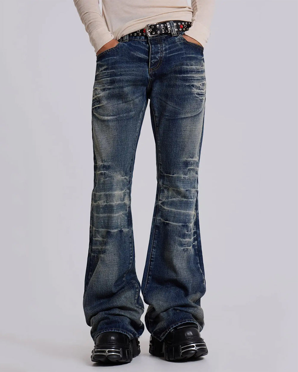 Grunge Distressed Flare Jeans