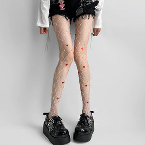 Heart Rhinestone Fishnet Tights