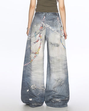 Loose Fit Chain Print Jeans