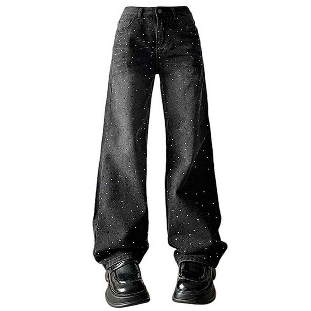 Midnight Rhinestone Baggy Jeans