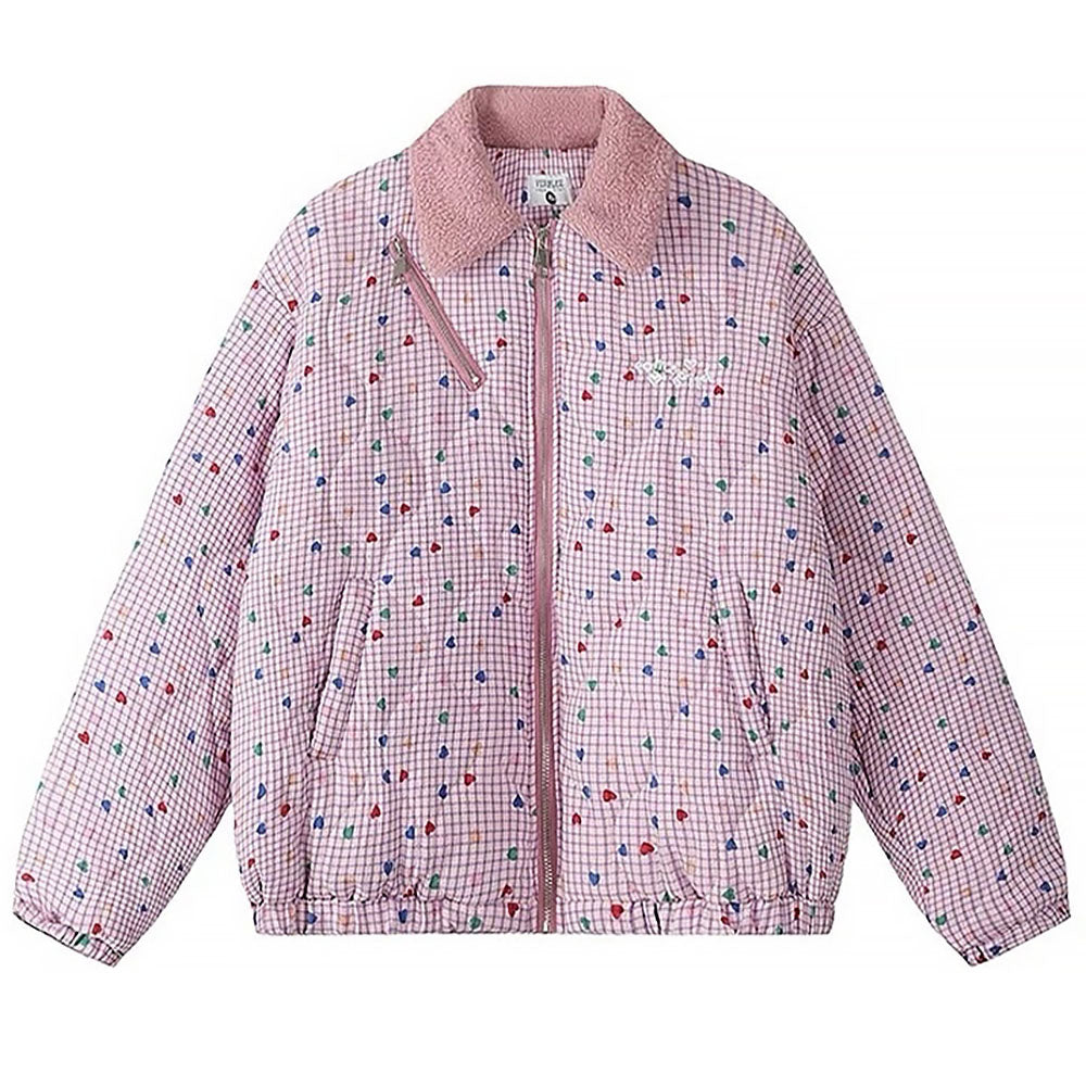 Soft Girl Pink Heart Pattern Jacket