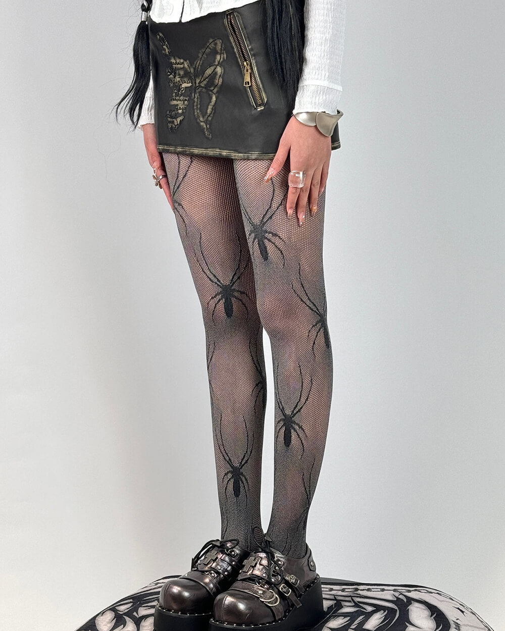 Spider Print Fishnet Tights