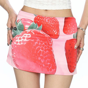 Strawberry Print Y2K Mini Skirt
