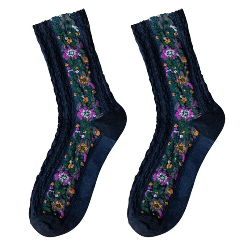 Vintage Embroidered Floral Socks