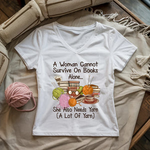 Books & Yarn Lover Lady V-neck