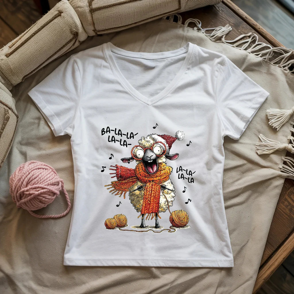 Fa-la-la Knitting Sheep Lady V-neck