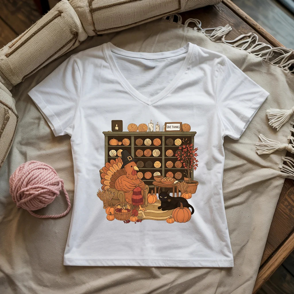 Knitting Turkey Lady V-neck