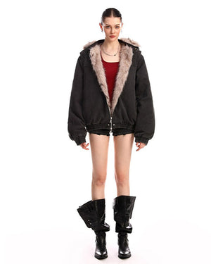 Y2K Faux Fur Bomber Jacket